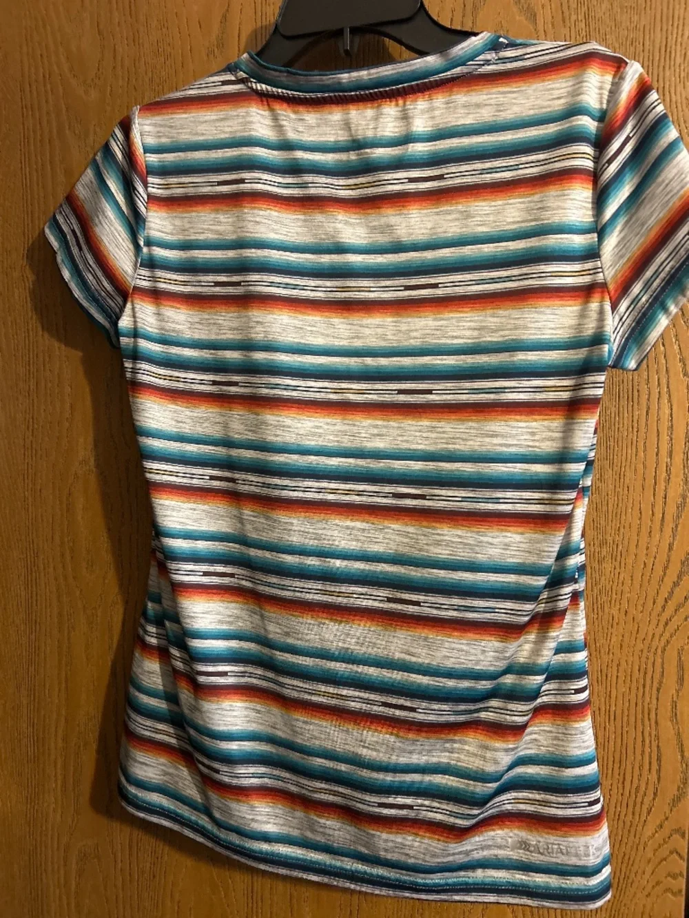 Ariat Womens Striped V-Neck Top in Teal, Orange, Gray